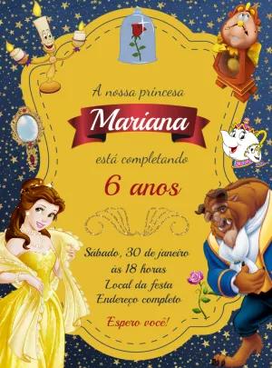 Convite Aniversário A Bela e a Fera para Editar Online