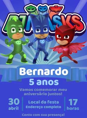 Convite Aniversário PJ Masks com Heróis para Editar Online