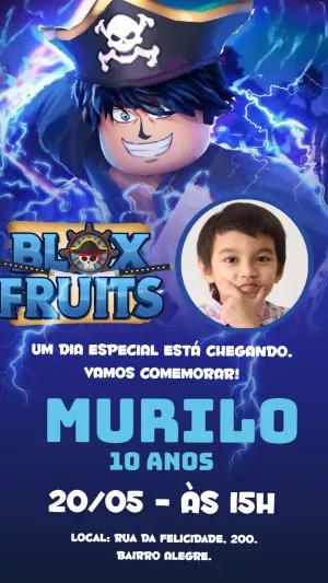 Convite Aniversário Blox Fruits com Foto para Editar Online