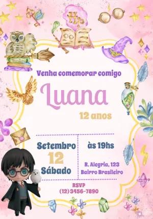 Convite Aniversário Harry Potter com Personagens para Editar