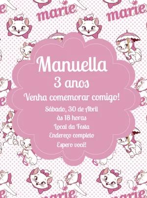 Convite de Aniversário Gatinha Marie para Editar Online