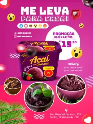 Flyer de Promoção de Açaí Editável Online