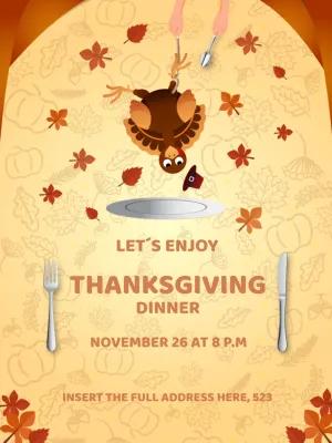 Thanksgiving Dinner Invitation with Fun Turkey to Edit Online