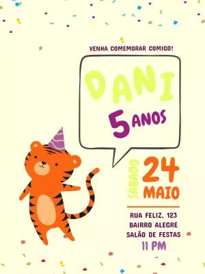 Convite de Aniversário Tigre Fofo para Editar Online