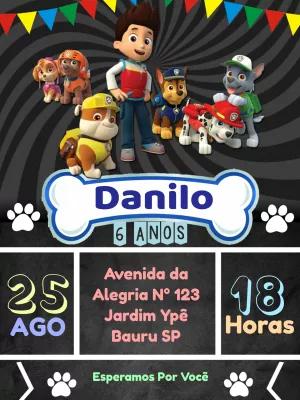 Convite Aniversário Patrulha Canina com Personagens para Editar
