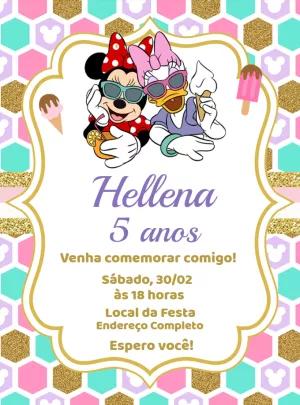 Convite Aniversário Minnie e Margarida Tropical para Editar