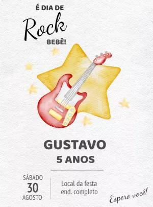 Convite de Aniversário Rock Bebê com Guitarra para Editar Online