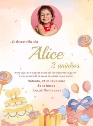 Convite Aniversário Doces com Foto para Editar Online