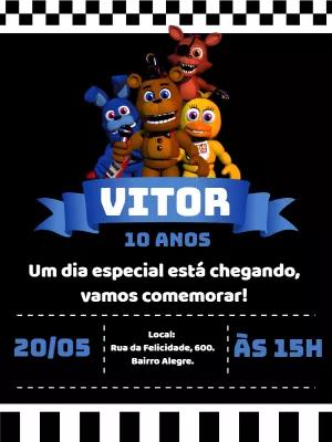 Convite de Aniversário Five Nights at Freddy's com a Turma para Editar
