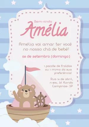 Convite Chá de Bebê Ursinha Marinheira para Editar Online