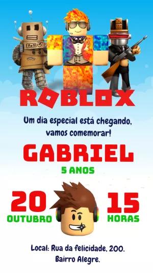 Convite de Aniversário Roblox com Personagens para Editar Online