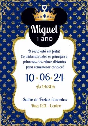 Convite Aniversário Mickey Realeza Príncipe para Editar Online
