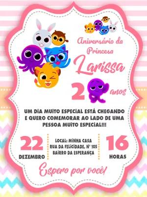 Convite de Aniversário Bolofofos Rosa para Editar Online