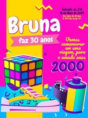 Convite de Aniversário Anos 2000 Retrô para Editar Online