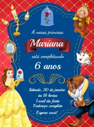 Convite Aniversário A Bela e a Fera para Editar Online