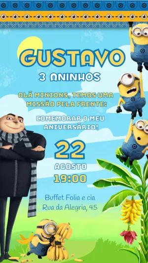 Convite de Aniversário Minions Meu Malvado Favorito para Editar