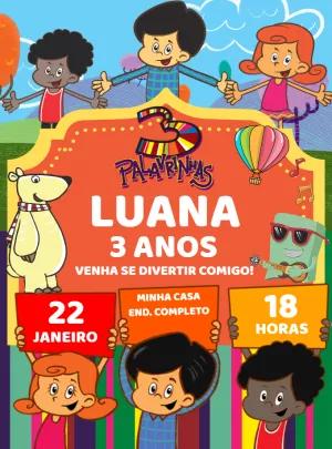 Convite de Aniversário 3 Palavrinhas para Editar Online