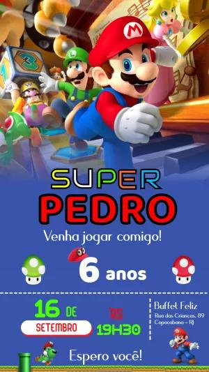 Convite de Aniversário Super Mario com Personagens para Editar