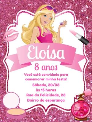 Convite Aniversário Barbie Glitter para Editar Online