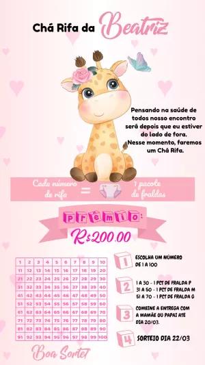 Chá Rifa Girafinha Menina Editável para Enviar Online