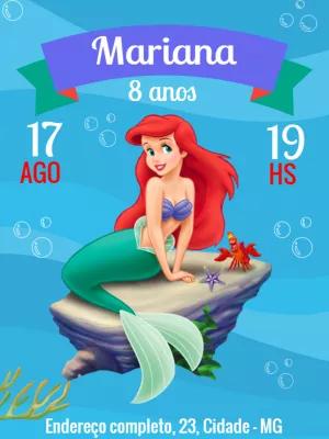 Convite Aniversário A Pequena Sereia Ariel para Editar Online