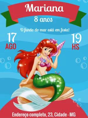 Convite de Aniversário A Pequena Sereia Ariel para Editar Online