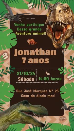 Convite de Aniversário Dinossauro para Editar Online