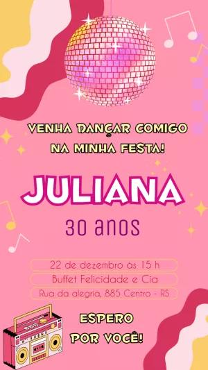 Convite de Aniversário Discoteca Feminino para Editar Online
