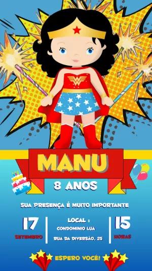 Convite Aniversário Mulher Maravilha Cute para Editar Online