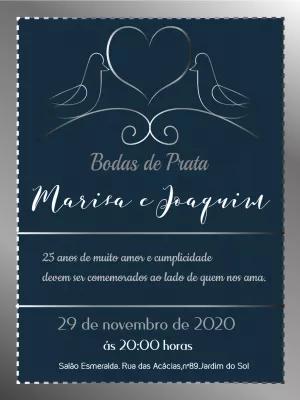 Convite Bodas de Prata Elegante para Editar Online