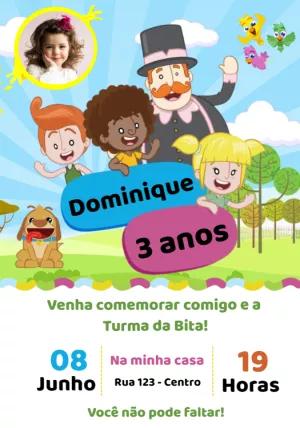 Convite Aniversário Mundo Bita com Foto para Editar Online