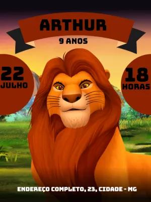 Convite de Aniversário Rei Leão para Editar Online
