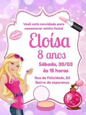 Convite Aniversário Tema Barbie para Editar Online