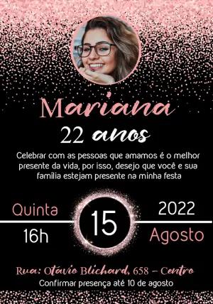 Convite de Aniversário Glitter Rosê com Foto para Editar Online