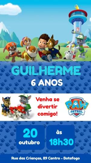 Convite de Aniversário Patrulha Canina para Editar Online