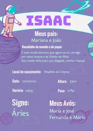 Quadro de Nascimento Tema Astronauta para Editar Online
