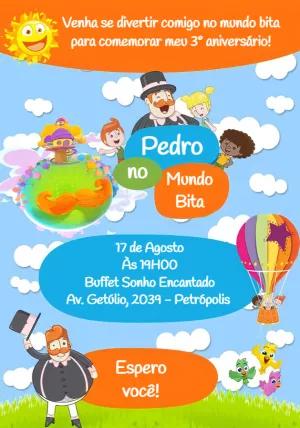 Convite de Aniversário Mundo Bita com a Turma no Balão para Editar
