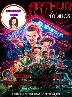 Convite Aniversário Stranger Things com Foto para Editar Online