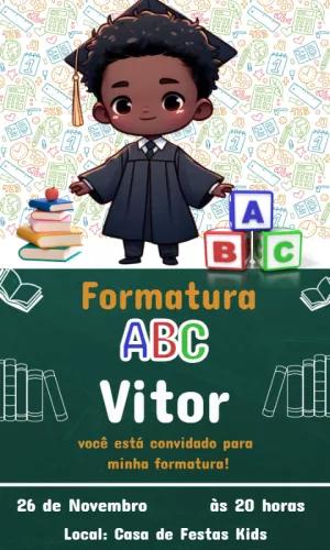 Convite Formatura ABC Menino Negro para Editar Online