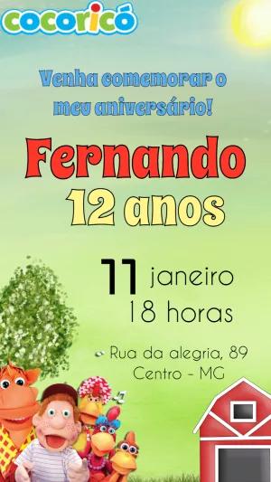 Convite Aniversário Cocoricó com Personagens para Editar Online