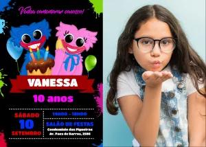 Convite de Aniversário Poppy Playtime com Foto para Editar