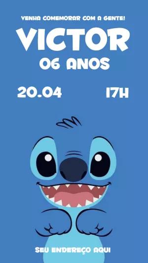 Convite de Aniversário Stitch para Editar e Personalizar Online