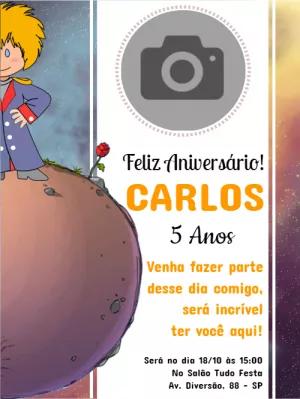 Convite de Aniversário Pequeno Príncipe com Foto para Editar