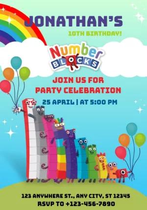 Editable Numberblocks Birthday Party Invitation