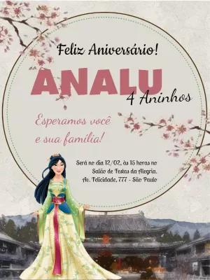 Convite de Aniversário da Mulan para Editar Online