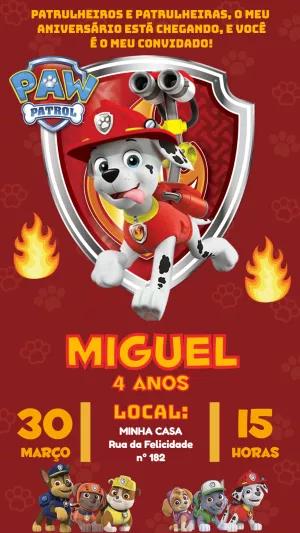 Convite Aniversário Patrulha Canina Marshall para Editar Online