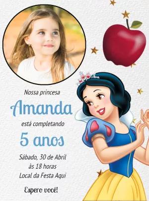 Convite Branca de Neve com Foto para Editar Online