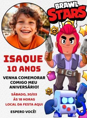 Convite de Aniversário Brawl Stars com Foto para Editar Online