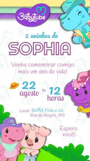 Convite de Aniversário Babytube com Personagens para Editar