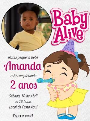 Convite Aniversário Baby Alive com Foto para Editar Online